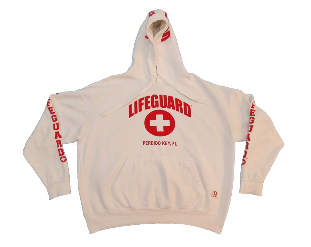 Lifeguard Hoodie Sweatshirt XXL White Red Graphic Pullover Fleece Perdido Key FL